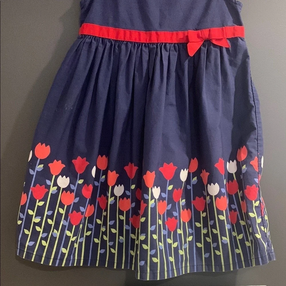 Gymboree Navy Blue Kids Dress with Red Floral Design size 5